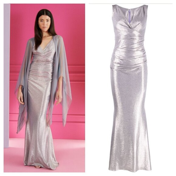 NEW Talbot Runhof Metallic Dress Gown Size 8 - Picture 3 of 16